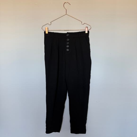 Anthropologie Sasha Pants 0 Black Button Fly Tapered Trousers Pleated High Rise - Picture 2 of 6